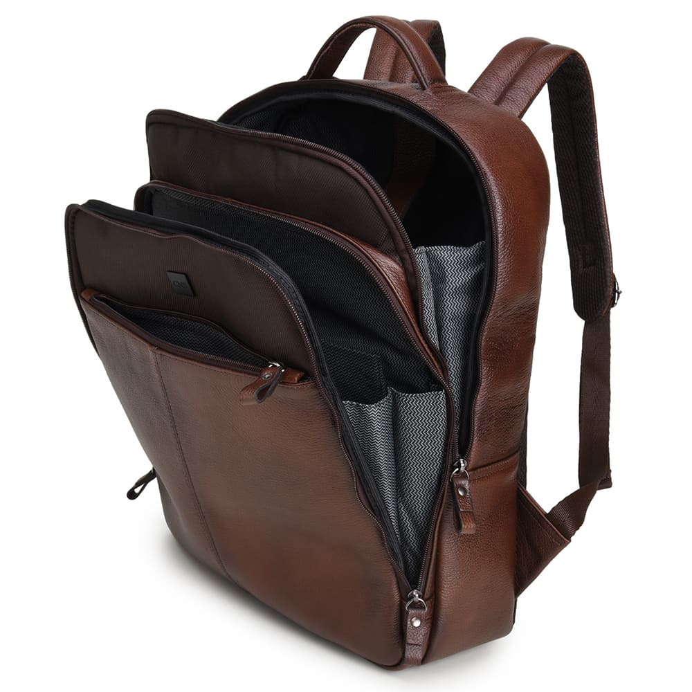 Men's Cognac & Coffee Leather Backpack – CNS M103